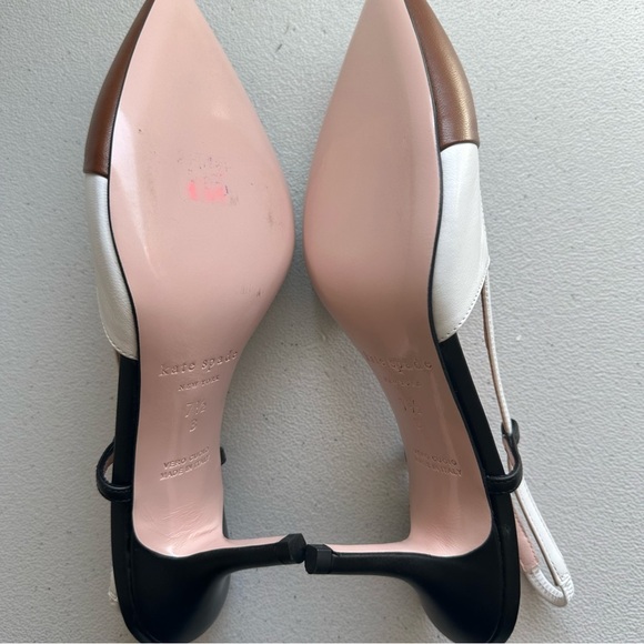 KateSpade Sabina pumps white brown leather with black and clear slingback straps - Picture 8 of 13